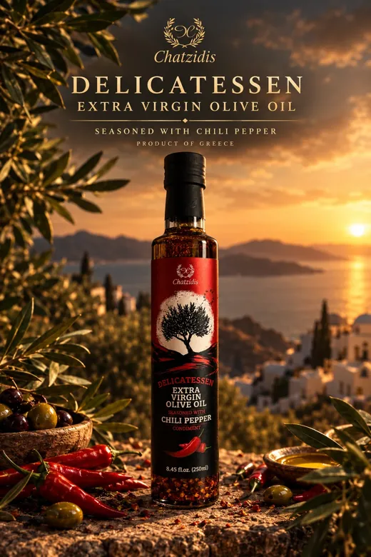Chatzidis Delicatessen olive oil seasoned with chilli pepper, 250 ml