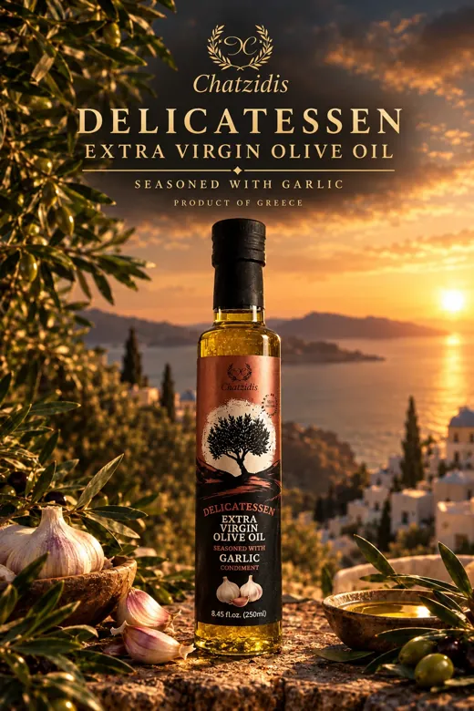 Chatzidis Delicatessen olive oil seasoned with garlic, 250 ml