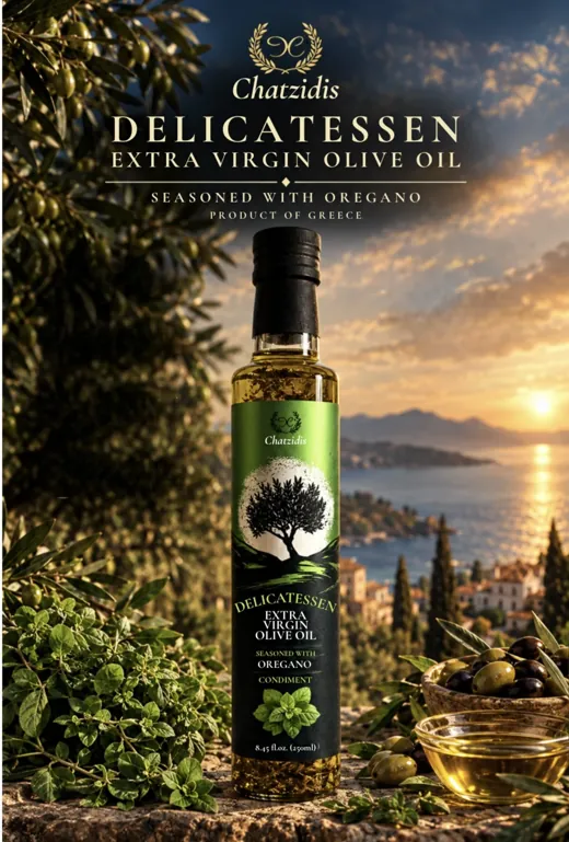 Chatzidis Delicatessen olive oil seasoned with oregano, 250 ml