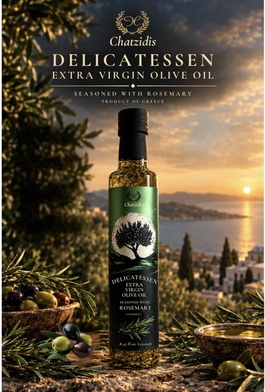 Chatzidis Delicatessen olive oil seasoned with rosemary, 250 ml
