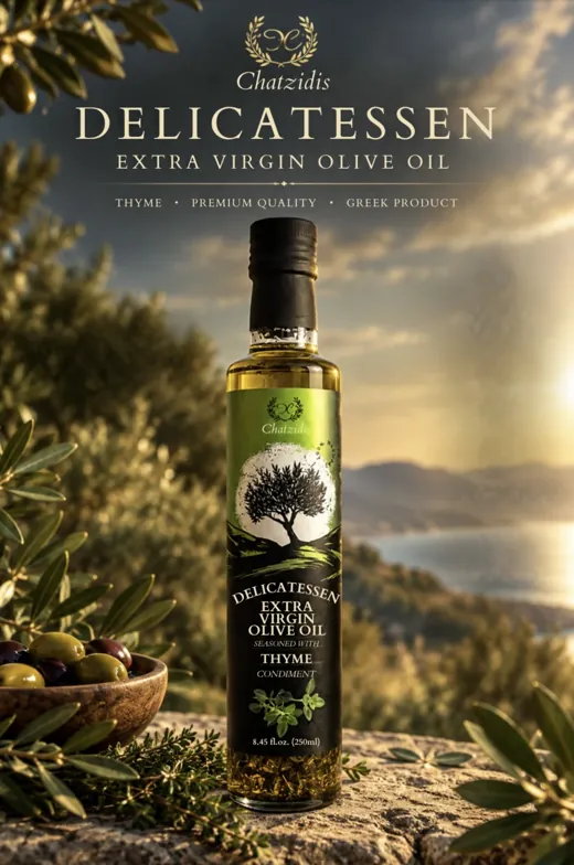 Chatzidis Delicatessen olive oil seasoned with thyme, 250 ml
